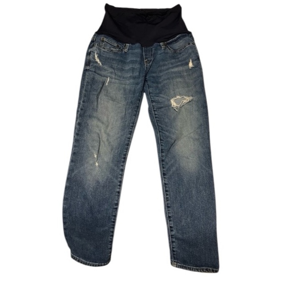 Gap Best‎ Girlfriend Full Panel Maternity Jeans Distressed Medium wash 28